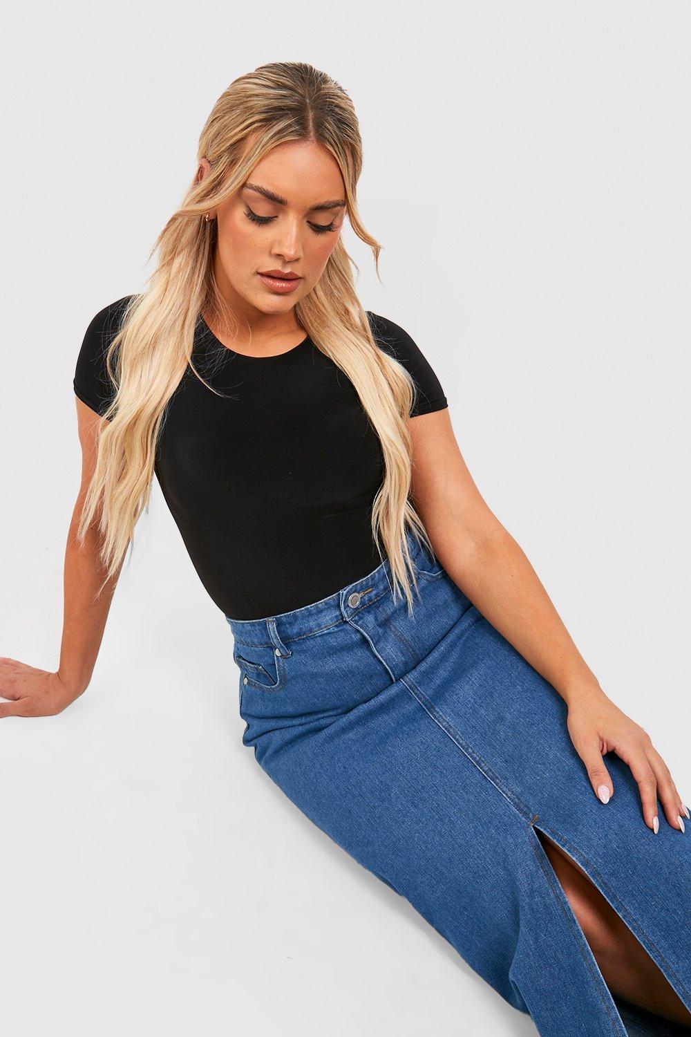 Knee length denim skirt boohoo hotsell